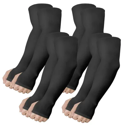 Immagine prodotto di 4 paia di maniche protettive UV, unisex, per sport, colore nero, con foro per il pollice, ad asciugatura rapida