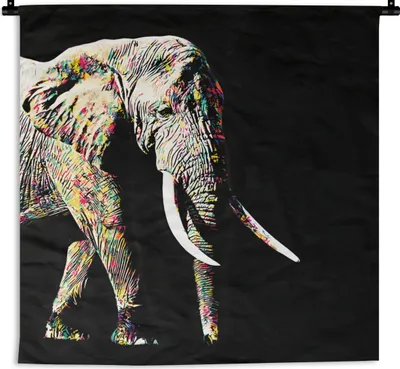 Produktbild von MuchoWow® Wandteppich Wandbehang Elefant - Tiere - Farben 150x150 cm Tapisserie Dekoration Wandtuch - Wohnaccessoires - Modernes