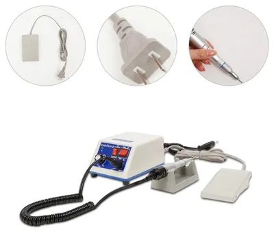 Produktbild von Dental Mikromotor - Poliermotor für Dentallabor - 65W - 0–35000 U/min stufenlos - 220V AC - Fußpedalsteuerung - 2 Polierhandstücke