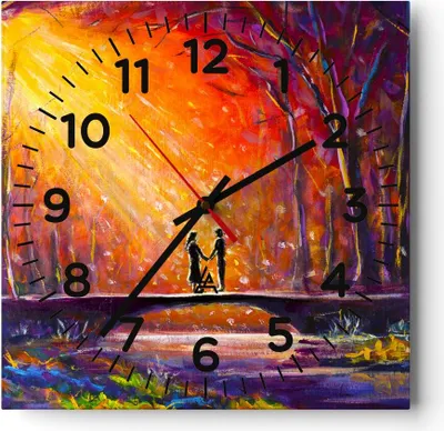 Produktbild von Wanduhr - Quadrat - Glasuhr - Wald Baum Natur - 30x30cm - Schleichendes Uhrwerk - Lautlos - zum Aufhängen bereit - Dekoration Modern - Wanddekoration aus Glas - C4AC30x30-3965
