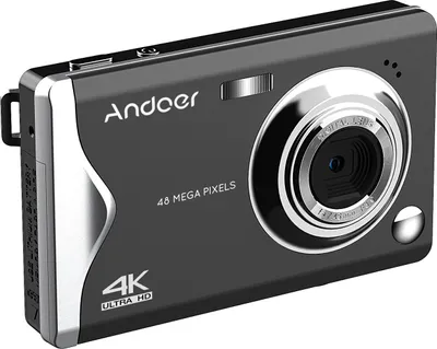 Obrázek produktu pro Andoer 3,0" TFT digitální kamera na nošení, 48 MP, 4K Ultra HD, 16x zoom, automatické ostření, samospoušť, detekce obličeje, ochrana proti otřesům, 2 baterie, řemínek na zápěstí, paměťová karta 32 GB, skvělý dárek pro děti
