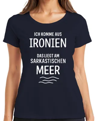 Obrázok produktu pre Pochádzam z ironického sarkastického mora sarkazmus humorný darček dámske tričko, Navy, L