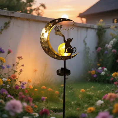 Obrázok produktu pre Solárna lampa s mačkou a motýľom na osvetlenie záhrady