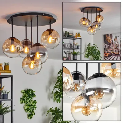 Produktbild von Fossobiubo 5-flammige Deckenlampe aus Metall/Glas in Schwarz/Rauch/Bernstein/Klar
