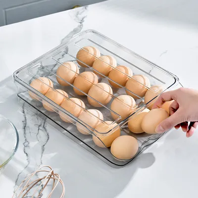 Obrázek produktu pro (1 vrstva) Velkokapacitní držák na vejce do chladničky, nádoba na vejce s víkem a koš na vejce do chladničky