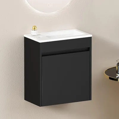 Produktbild von 46 cm schwarzer Badezimmerschrank mit reichlich Stauraum und einer Soft-Close-Tür für sanftes und leises Schließen.