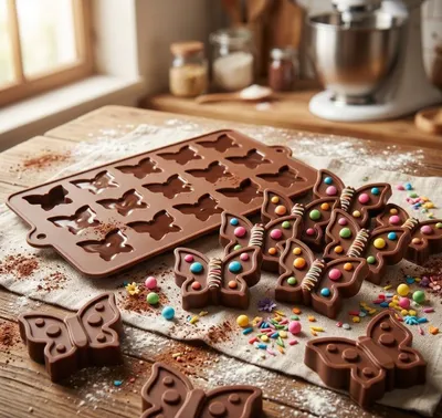 Produktbild von GKA 2 Stück Silikon Pralinenform Schmetterlinge Schokoladenform, 3D Schokolade Pralinen Silikonform Backform 30 Mulden BPA Frei