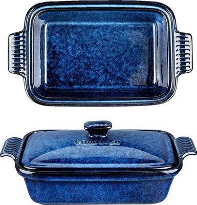 Zdjęcie produktu dla Niebieskie naczynie żaroodporne, wzór zapiekany w piekarniku, 3.8 QT 9x13 cali