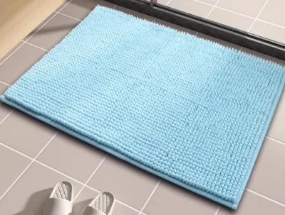 Produktbild von Chenille Badematte 50x80 cm, rutschfest, saugfähig, weich, blau für Badezimmer