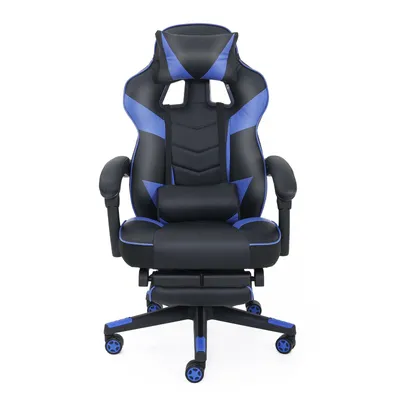 Produktbild von Puluomis Gaming Stuhl mit Fußstütze, Bürostuhl Chefsessel Schreibtischstuhl ergonomisch Sportsitz Gamingstuhl Höhenverstellbarer Drehstuhl Blau