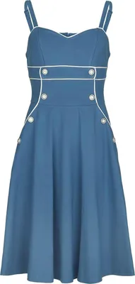 Produktbild von Voodoo Vixen Mittellanges Kleid Damen Pinstripe Asymmetrical Button Flare Dress blau M