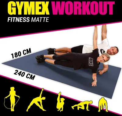Produktbild von GYMEX mata do ćwiczeń fitness XXL, bardzo duża, rolowana, do jogi, sportu i fitness 240x180cm czarna