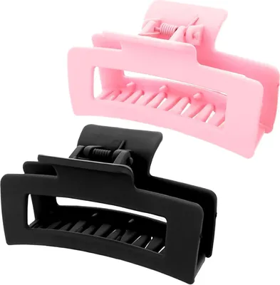 Image de Pinces à cheveux Carré 2 pièces 8.5 cm Noir mat Rose