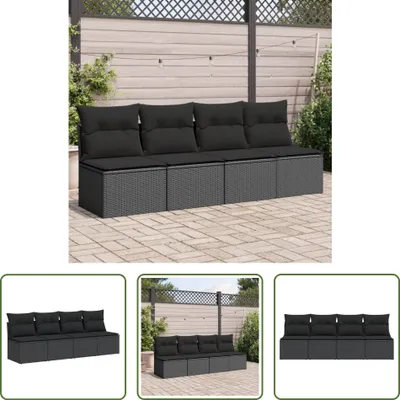 Zdjęcie produktu dla The Living Store Sofa ogrodowa z poduszkami 4-osobowa czarna z polirattanu