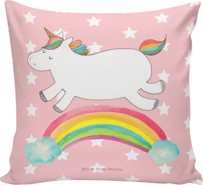 Produktbild von Mr. & Mrs. Panda Kissen 40x40 Einhorn Regenbogen - Rot Pastell - Geschenk, Erwachsenwerden, Sofa, Unicorn, Glitzer, Deko, Dekokissen, für, kuschelkissen, Couchkissen