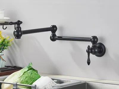Obrázok produktu pre Kúpeľňová batéria – nástenná výlevka – umývač s výsuvnou tryskou – otočný vývod – montáž do jednej diery – iba studená voda – kartáčovaný mosadz – matná čierna