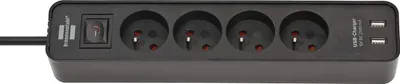 Obrázek produktu pro BrennenstuhlBrennenstuhl Ecolor vícenásobná zásuvka s USB a 4 zásuvkami (vícenásobná zásuvka se 2 USB porty, ramenem a USB kabelem 1,5 m), barva černá