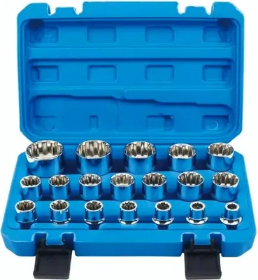 Produktbild von 19-teiliger Vielzahn-Steckschlüsselsatz 1/2" (8–32 mm) – Profi-Werkzeug aus Chrom-Vanadium mit Tragekoffer