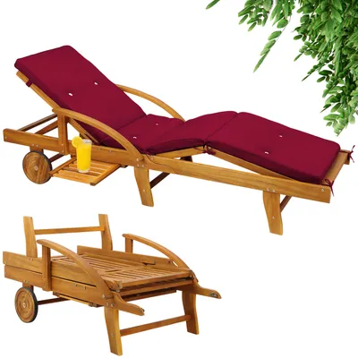 Immagine prodotto di CASARIA® Lettino Prendisole in Legno Acacia incl. Cuscino Portata 320kg 2 Persone Sdraio da Giardino Terrazza Balcone Pieghevole con Ruote 195x55cm