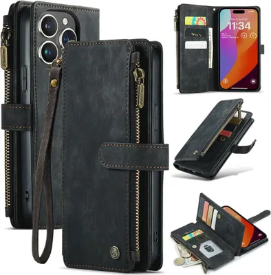 Produktbild von iPhone 16 Pro Max Hülle - CaseMe C30 Klapphülle mit Brieftasche - Schwarz