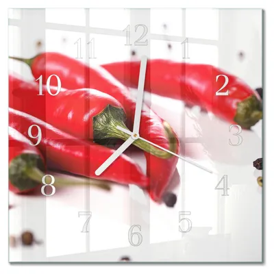 Produktbild von Tulup Glasuhr Wanduhr Küchenuhr Echt-Glas 30x30 cm Modern Dekorativ Geräuschlos Weiße Zeiger - Chilischoten