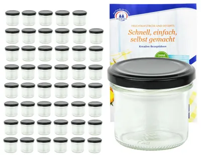 Produktbild von 48er Set Sturzglas 125 ml To 66 schwarzer Deckel Einkochgläser Probiergläser Glas incl. Rezeptheft