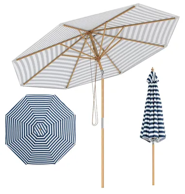 Produktbild von KOMFOTTEU Großer Terrassenschirm, 270 cm runder Sonnenschirm mit Bambusrahmen, 8-Rippen-Struktur, Neigungsfunktion, Seilzug, höhenverstellbarer Marktschirm für Garten, Terrasse, Strand