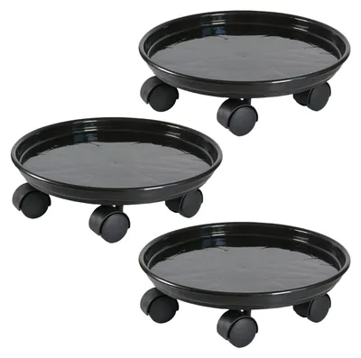 Image de 3 roulettes mobiles pour plantes, rondes, capacité de charge de 50 kg, diamètre de 30 cm, couleur noire