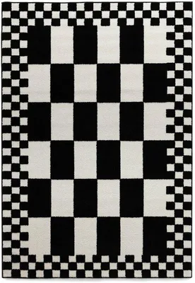 Produktbild von Unyqoos® Maeve Art-Deco Teppich – Schachbrettmuster, Weiß/Schwarz, 140 x 200 cm, Polypropylen & Polyester, pflegeleicht, zeitlos