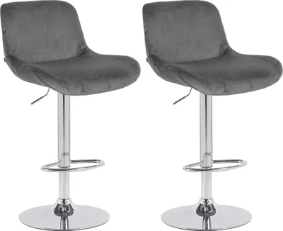 Produktbild von CLP 2er Set Barhocker Solon Chrom höhenverstellbar und drehbar mit Rückenlehne dunkelgrau Material Samt