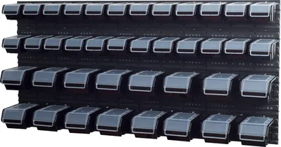 Produktbild von Stapelboxen Wandregal Sichtlagerkästen 8 x Wandregal Lagersystem 40 Boxen schwarz