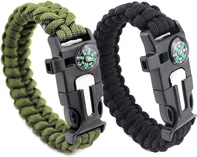 Zdjęcie produktu dla Zestaw bransoletek survivalowych - bransoletki wielofunkcyjne 5 w 1 - 2 sztuki - czarne i zielone