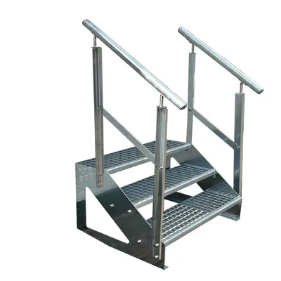 Produktbild von Gitterrost Stahl Freistehende Treppe 3 Stufen Verzinkt + beidseitigem Geländer - (L x B x H) 63cm x 120cm x 57cm