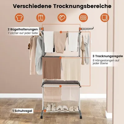 Produktbild von 4-stufiger, faltbarer Wäscheständer mit Rädern, Grau