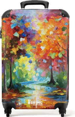 Produktbild von NoBoringSuitcases.com® Koffer Handgepäck Trolley Rollkoffer Kleine Reisekoffer mit 4 Rollen - Wald - Natur - Ölfarbe - Regenbogen - Cabin Size < 55x40x23 cm & 55x40x20 cm - Fotokoffer - Kabinenkoffer - BoardgepäckHandgepäck Koffer 55x35x20 cm, 36L,