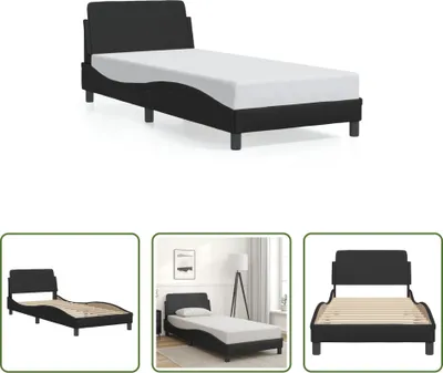 Produktbild von The Living Store Bettgestell mit Kopfteil Schwarz 90x190 cm Kunstleder
