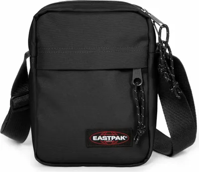 A black Eastpak crossbody bag is shown against a white background.