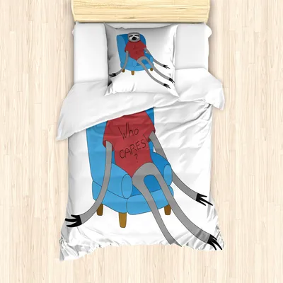Produktbild von ABAKUHAUS Faultier Mantele, Städtische Sloth Who Cares, Milbensicher Allergiker geeignet mit Kissenbezügen, 135 cm x 200 cm - 80 x 80 cm, Blau, Grau, Rubin