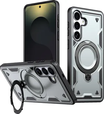 Produktbild von Dual Layer Hülle für Samsung Galaxy S26 mit Ring Ständer Magnetisch Stoßfest Handyhülle Grau