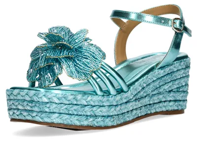 Produktbild von Misstyl by Laura Vita Damen Sandalette Glanz Perlenblüte Plateau MARIEO 07, Größe:39 EU, Farbe:Türkis
