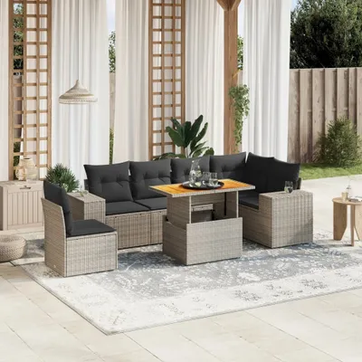 Produktbild von Möbel 7-tlg. Garten-Sofagarnitur mit Kissen Grau Poly Rattan - Sitzgruppe 3272663