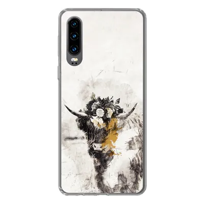 Produktbild von MuchoWow® Handyhülle Schutzhülle Hülle für Huawei P30 Schottischer Highlander - Farbe - Blumen Silikon Softcase Handy Hülle - Kartenbesitzer