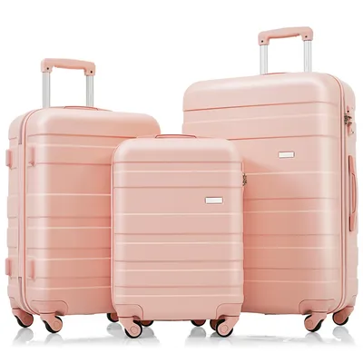 Produktbild von Flieks Kofferset Trolley-Set 3-tlg.., Rollkoffer mit Spinner-Rädern, Hartschalenkoffer Trolleys mit Schloss, Rosa