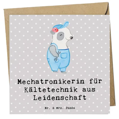 Produktbild von Mr. & Mrs. Panda Grußkarte Mechatronikerin für Kältetechnik Leidenschaft - Grau Pastell - Geschenk, anlasskarte, Witzig, Gesellenprüfung, Lustig, Glückwunschkarte, Spruch