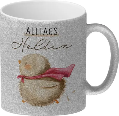 Produktbild von Küken Glitzer-Kaffeebecher mit Spruch Alltagsheldin