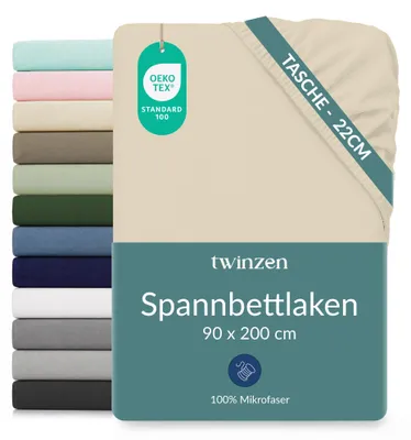 Productafbeelding van Twinzen spreihoes met elastiek, microvezel, 90x200 cm, beige, boordhoogte 25 cm