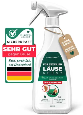 Produktbild von Silberkraft Läusespray für Textilien zur Läuse-Abwehr - Anti Kopfläuse Spray vorbeugen - hochwirksam & labor - 2 x 500 ml