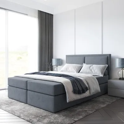 Produktbild von Bett Boxspringbett BRUNERO , TOPPER VISCO ,mit Bettkästen - Doppelbett, Stauraum, Schlafzimmer, Bettgestell (180x200, Dunkelgrau - ITAKA 14)