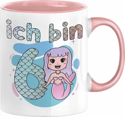 Produktbild von 6. Geburtstag Mädchen Geschenk Meerjungfrau Geschenk Tasse für Mädchen Nymphe Nixe Becher Grafik (Rosa)