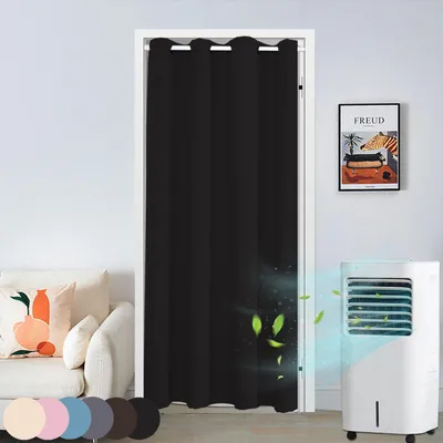 Produktbild von Türvorhang Blickdicht Thermo Ösen Vorhang Kälteschutz Gardine Raumteiler-Vorhänge für Wohnzimmer Kinderzimmer, Schwarz, B132xH244cm